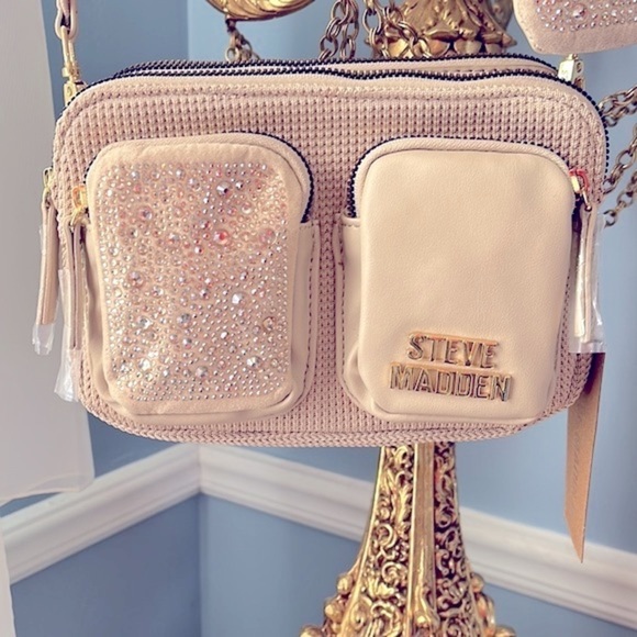 Brand New Steve Madden Sparkly Jewel Beaded Large Strap Zippered Crossbody Purse - Picture 3 of 16